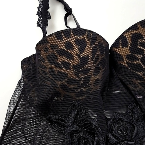 Victoria's Secret Women's Black Babydoll Lingerie Floral Lace Underwire Size 34B - Picture 7 of 14